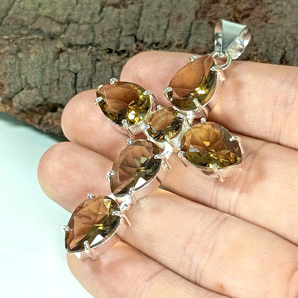 Smokey Quartz Gemstone Pendant 925 Sterling Silver Quartz Jewelry Pendant - Image 1 of 4