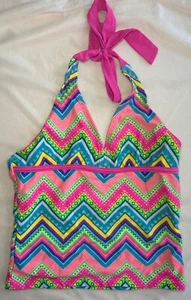 Justice Neon Multicolored Swimsuit Top Girl's Size 12 Halter Style - Picture 1 of 2