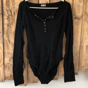 NWT Free People Sloane Body Suit Small Sexy Boho Minimalist Black Button Front - Picture 1 of 8