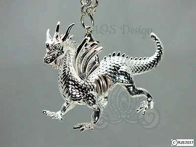 Plata Dragón Perla Jaula Ojos Verdes Maléfica Dije Medallón Colgante Metal LE Foto 1 de 4