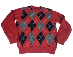 GH Bass & Co. Lambswool Blend Diamond Argyle Sweater Men's L Red Black Pullover - Picture 1 of 4