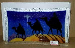 Peggy Karr Glass 10” Bethlehem Tray  [Christmas 3 Wise Men] - Picture 1 of 5