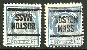 "INVERTED & REG BOSTON MASS" Washington Franklin Precancel 20 Cent US 13E61 - Picture 1 of 3