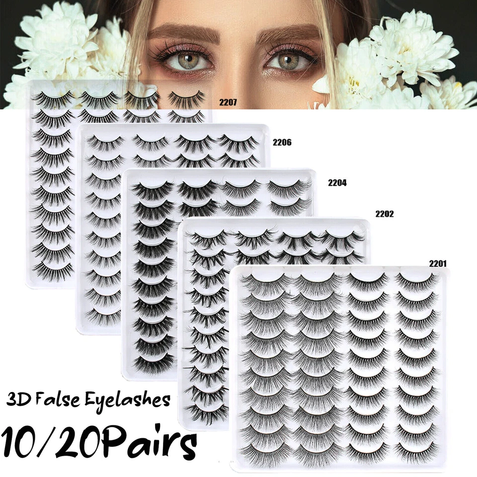 10/20 Pairs 3D False Eyelashes Mink Natural Extension Black Soft Lashes Makeup - Image 1 of 4