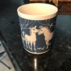 Barnyard Animals by Papel Horse Mare Foals Birds Coffee Mug Vintage Vivid Blue