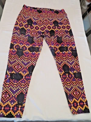 LuLaRoe TC2 Leggings Halloween Orange Yellow Purple Black Cats - Image 1 of 4