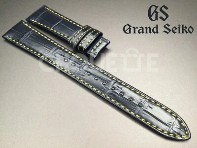 Grand Seiko SBGY017 Dark Blue 19mm Crocodile Leather Strap with Yellow Stitching - Image 1 of 4