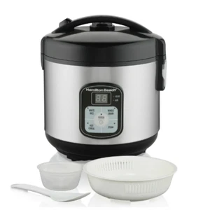RICE COOKER FOOD STEAMER Programmable 8 Cups Cooked (4 Uncooked) Stainless Steel - Picture 1 of 9