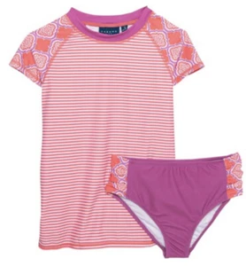 Cabana Life Rash Guard Bikini Bottom Swim Suit Pink UPF 50+ Short Sleeve Sz4 NEW - Picture 1 of 4