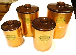Vtg French Chez Gourmand Set of 4 Copper Coated Nesting Canisters From The 1960s - Picture 1 of 9