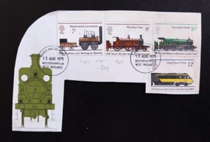 1975 Locomotives Great Britain Stamps on Piece, Wolverhampton Postmark - Picture 1 of 1