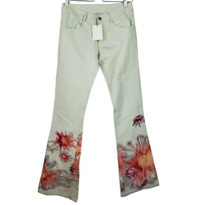 Collina Strada Green Orange Pink Floral Flare Low Rise Pants Sz S USA Made - Picture 1 of 7