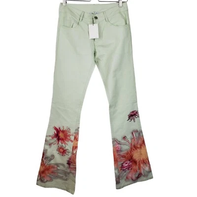 Collina Strada Green Orange Pink Floral Flare Low Rise Pants Sz S USA Made - Image 1 of 4