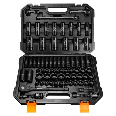 1/2" Drive Impact Socket Set 72 Pcs,Standard SAE (5/16"-1-1/4") & Metric(8-24mm) - Image 1 of 4