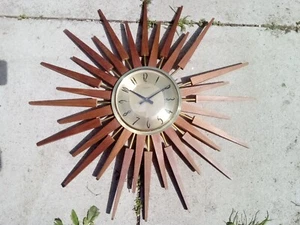 Anstey & Wilson Teak Mid Century Sunburst Clock *Needs Attention* - Picture 1 of 9