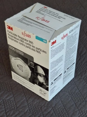 3M Particulate Respirator N95 Masks 8200-07023 Box of 20 Masks, Expires 11/2025 - Image 1 of 4