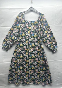 Papaya Women Floral Midi Dress Size 14 Elastic Balloon Long Sleeve Cuff Belted - Picture 1 of 14
