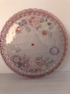 Vintage Mikasa Pink Flower Etched Glass Frosted Cake Scallop Edges Made In Japan - Picture 1 of 17