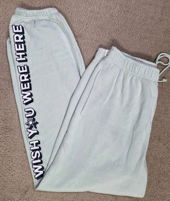 Pantalón deportivo GRANDE VICTORIA'S SECRET Ivy Fleece ajuste relajado "Wish You Were Here" BN Foto 1 de 2