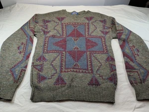 VINTAGE Pendleton Men Sweater Large Geometric Aztec Crew Neck 100% Virgin Wool  - Picture 1 of 9