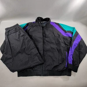 VTG 90s Stagsport Tracksuit Windbreaker Black Purple Jacket With Pants Mens XL - Picture 1 of 18