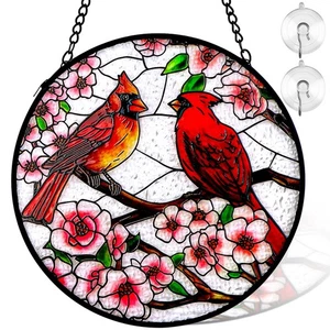 Remiawy Cardinal Stained Glass Window Hanging, 6 Inch Sun Catcher Glass Panel... - Picture 1 of 6