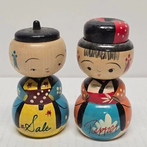 Muñecas cocteleras de sal y pimienta japonesas Kokeshi de madera hechas a mano - Imagen 1 de 8