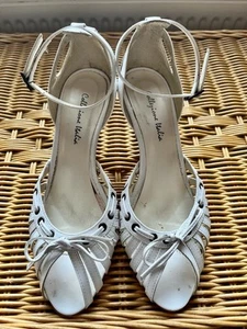 M&S PER UNA WHITE LEATHER STRAPPY SANDALS HEELS STILETTOS ANKLE STRAP UK 6 G/C - Picture 1 of 13