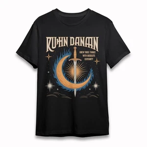 Men's Fashion T-Shirt Sword Moon Flame Graphic Tee Black Cotton Short Oversize - Picture 1 of 6