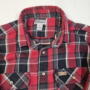 Carhartt Men's XL Long Sleeves Button Down Plaid Shirt Black Red - Picture 1 of 11