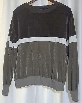 Vintage 70s 80s Mens Brown Velour Color Block Kingsport Pullover Shirt Disco L - Image 1 of 4
