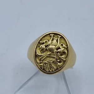 E33# Art Deco / Jugendstil Wappen / Siegel Ring G Gold 750 Gr. 59 - Bild 1 von 10