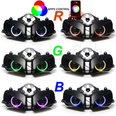 Faros proyectores montados anillos de halo de ángel RGB aptos para Honda CBR600RR 03-06 Foto 1 de 4
