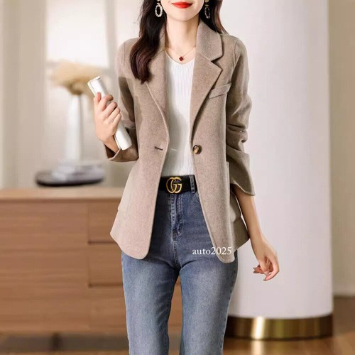 OFF WHITE Cappotto donna un bottone 100% lana doppio setaccio donna corto soprabito colletto bavero