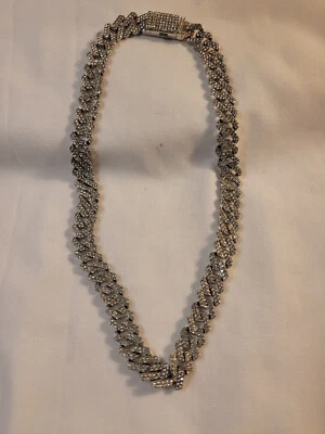 Collar cadena eslabón cubano chapado en oro blanco con detalles de cristal 18" Foto 1 de 4