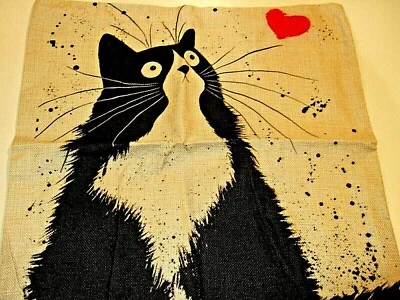 Square Cotton Canvas Black & White Cat in Love Pillow Cover 17" x 17" NEW (#94) - Image 1 of 4