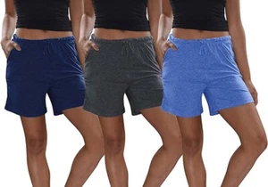 Sexy Basics Women's 3 Pk Cotton Sleep Pajama Shorts W/Pockets & Drawstring M - Picture 1 of 4