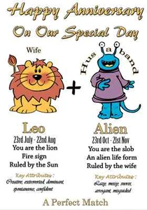 Biglietto Auguri Anniversario Leone e Alieno A5 Zodiaco, Oroscopo,Stelle PID212 - Foto 1 di 1