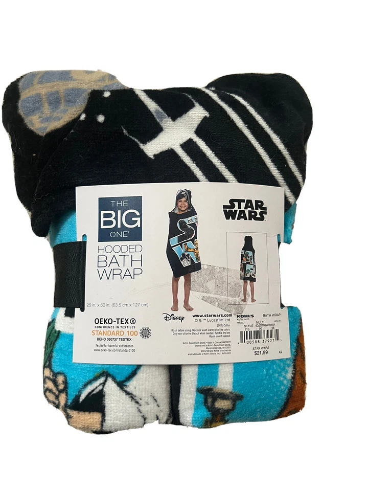 Disney Star Wars Hooded Bath Wrap for Children 25" X 50 "