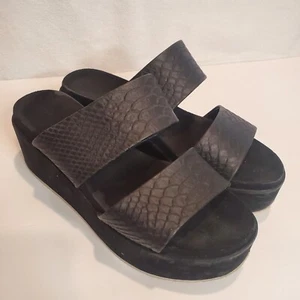 J/Slides Quincy Platform Black Slide Chunky Sandal Black Scale 8.5 2 Strap Wedge - Picture 1 of 7
