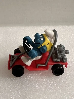 Vintage Smurfs Driver Smurf 40210 With Go Cart From Set 40218 Peyo Schleich - Image 1 of 4