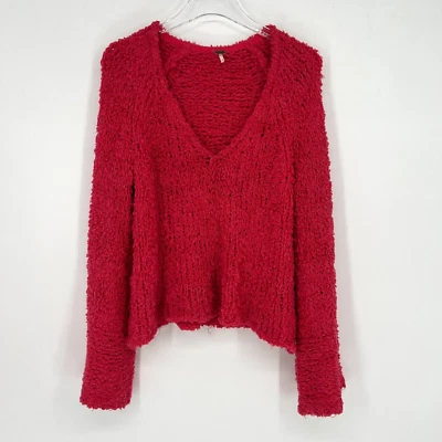 Suéter Free People Mujer S Grueso Hippie Boho Rojo Rosa Peludo Acogedor Indie Foto 1 de 4