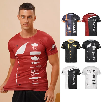 Men's 3D Printed Chef T-shirt Restaurant Kitchen Cooks Costume Short Sleeve Tops - Image 1 of 3