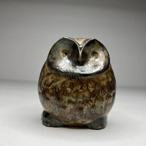 Kunstkeramik Bio glasiert braun gespritzt kleine Eule Vogel Figur - Bild 1 von 12