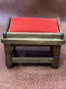Dollhouse Miniature Wood Bench Seat Stool Red Velveteen 1.5” H x 2.25” W - Picture 1 of 7