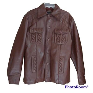 Vintage Scott Davis 70s Faux Leather Faux Fur Lined Weave Pockets Jacket - Picture 1 of 12