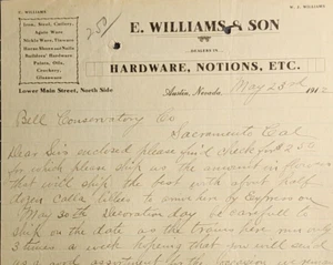 1912 Austin NV E. Williams & Co. Hardware posate bicchieri stoviglie carta intestata - Foto 1 di 2