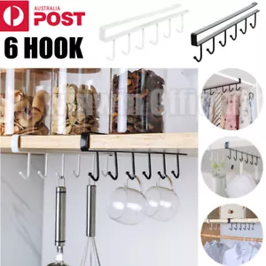 6 Hook Mug Cup Rack Holder Under Shelf Kitchen Cabinet Hanger Organiser Wardrobe - Picture 1 of 17