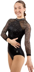 NEU! Bernstein Mädchen schwarz Gymnastik Wettkampf Trikot von Schneeflocke Designs - Bild 1 von 3
