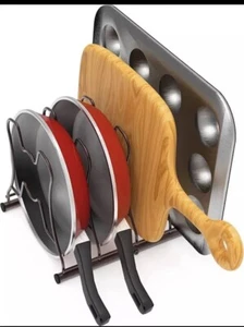 Kitchen Cabinet Pantry Pan Organizer Holder Rack, Bronze Simple Houseware - Picture 1 of 8
